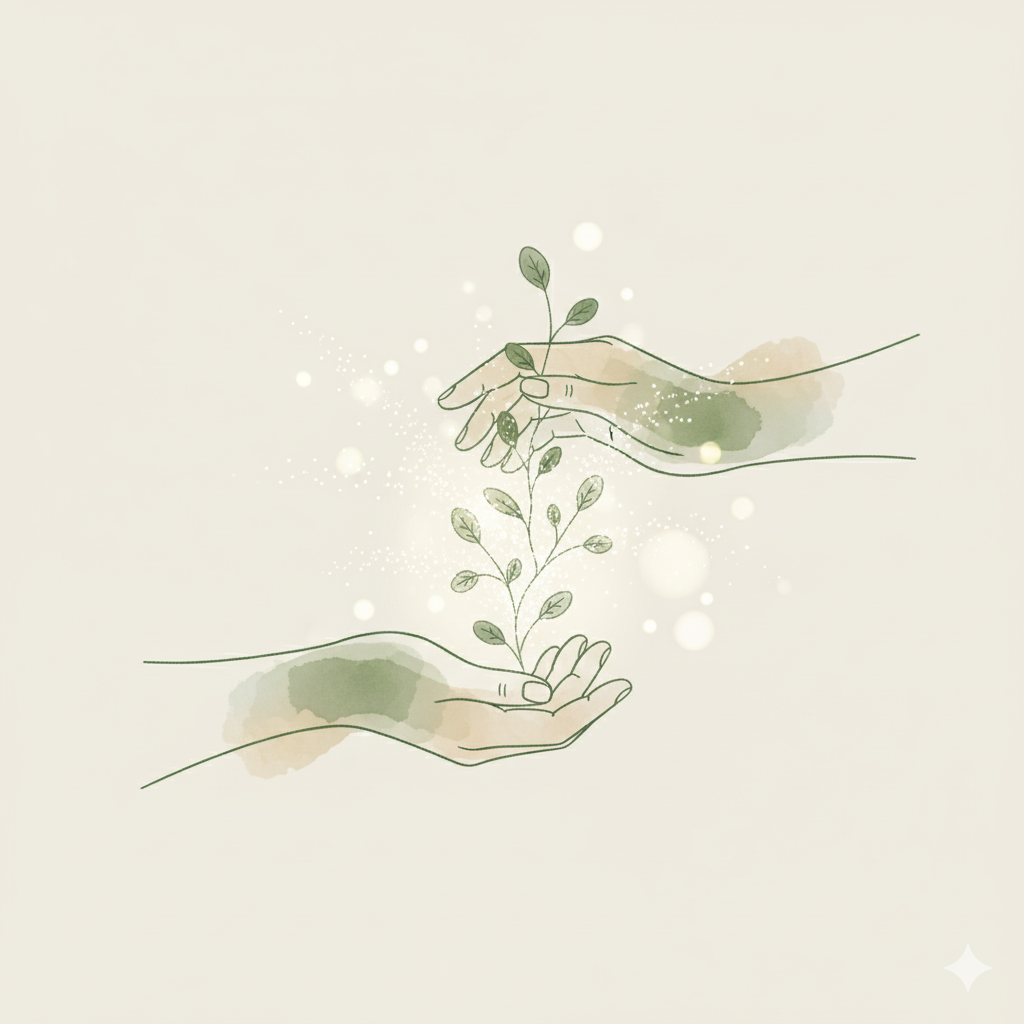 手を繋いで未来へ向かう親子、温かい希望のイラスト